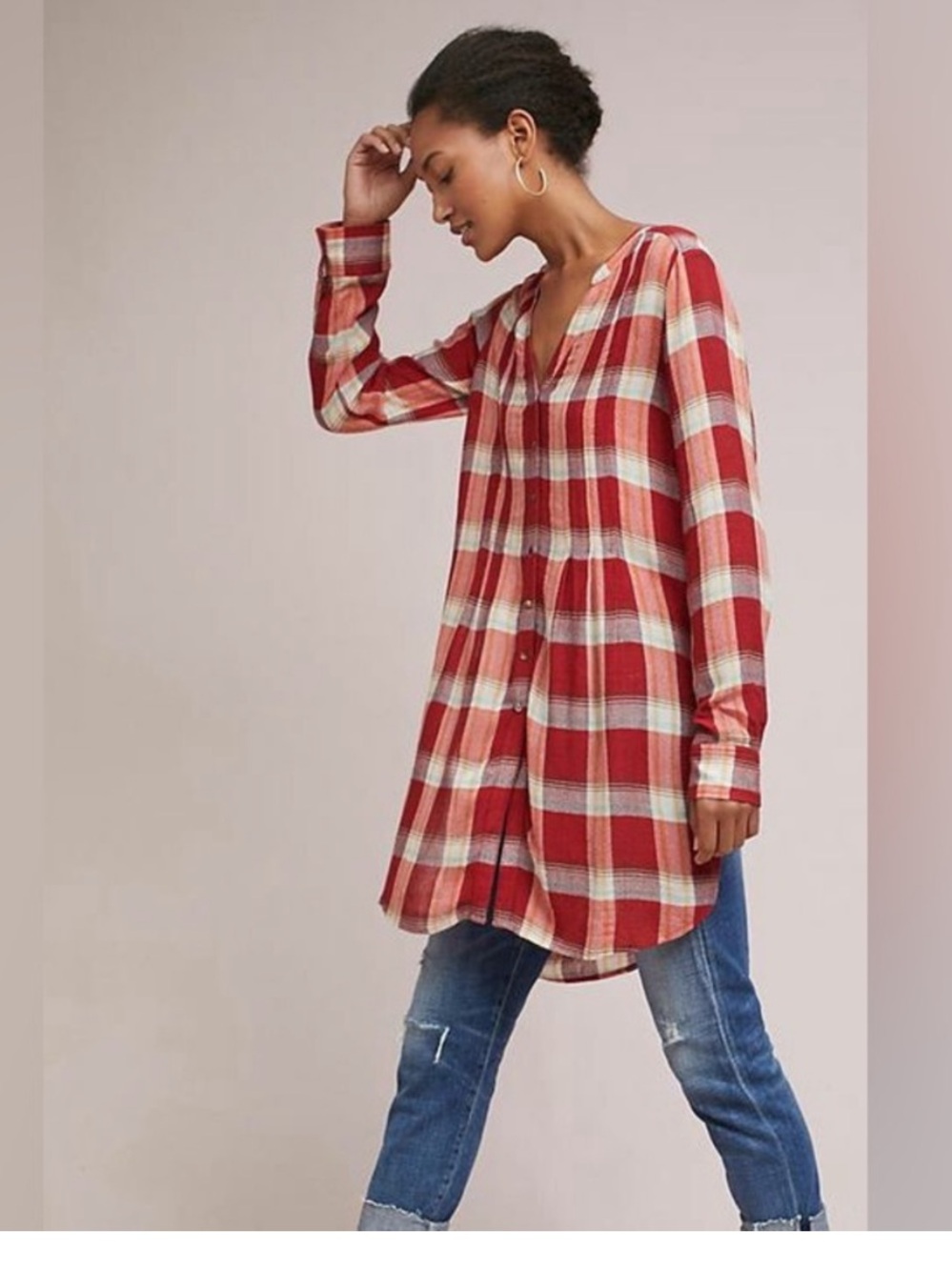 Akemi & Kin Anthro Lucie Red Plaid Tunic Dress Small